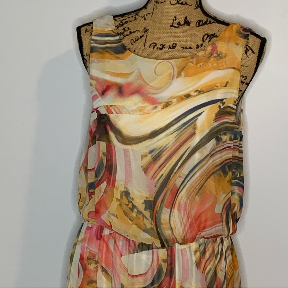 Luxology Swirl-Print Lined Lace Overlay Low Back Sleeveless Dress - Picture 2 of 14